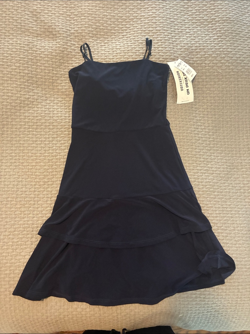 NWT! Un Deux Trois Navy Spaghetti-Strap Tiered Dress